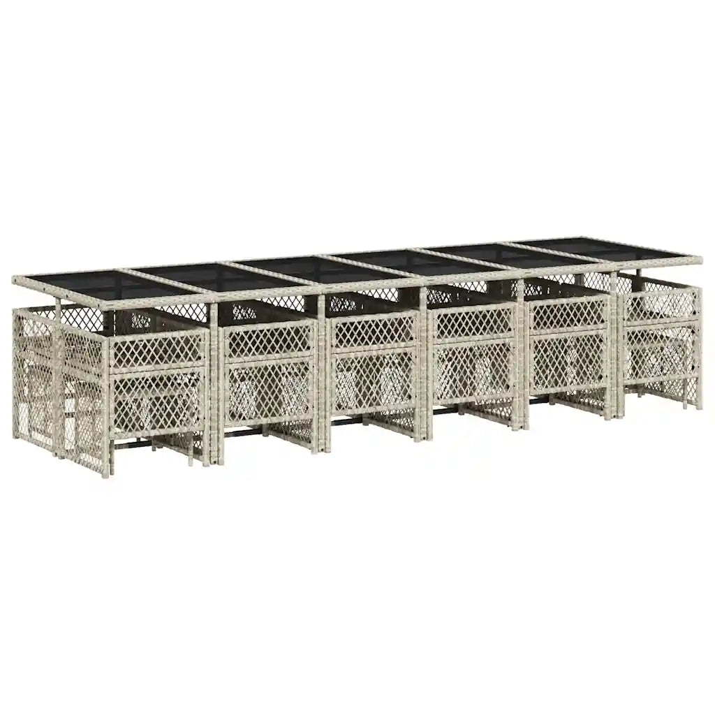 Set da Pranzo da Giardino 17pz con Cuscini Grigio in Polyrattan