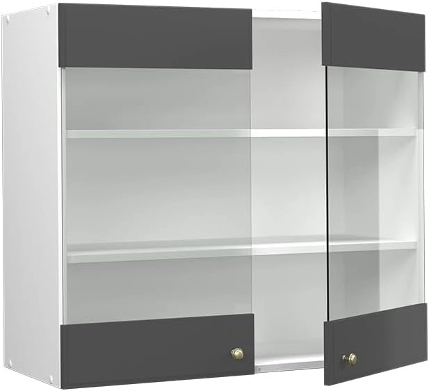 Mobile da cucina in vetro Fame-Line, Antracite-oro, 80 cm, per la combinazione con altri moduli della serie Fame-Line
