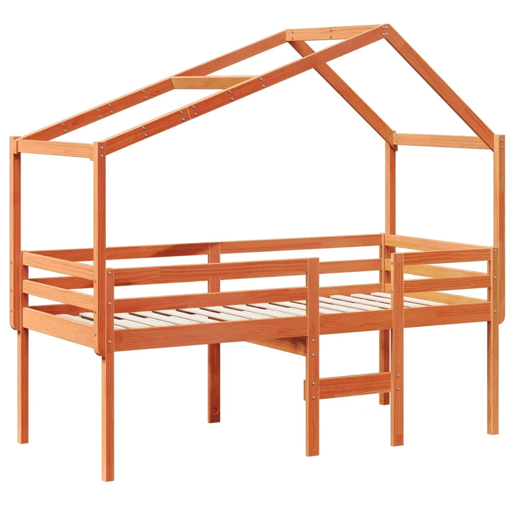 vidaXL Letto a Soppalco con Tetto Marrone Cera 90x200 cm Legno di Pino