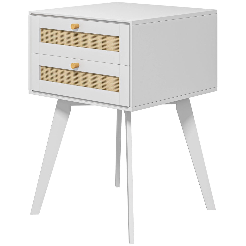 Comodino con 2 Cassetti Stile Cannage ¨C Zephmum ¨C Bianco 40x40x60 cm
