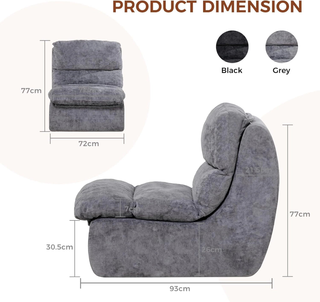 Divano Divano per soggiorno Futon con seduta profonda, divano singolo in schiuma, nessun montaggio per camera da letto, appartamento, tessuto a coste, grigio