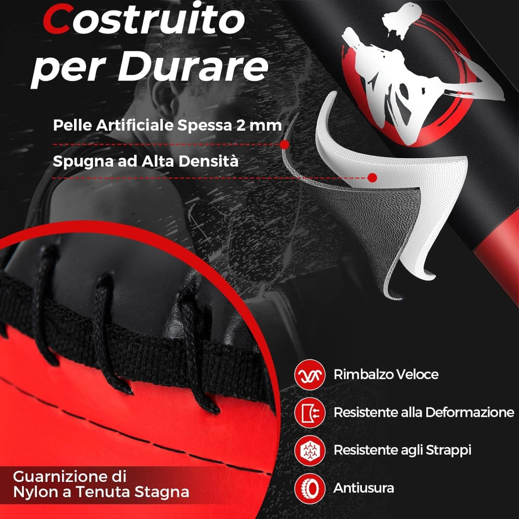 Sacco da Boxe da Terra, Pungiball Autoportante con Base Riempibile, 12 Ventose e Ammortizzatori per Adulti e Adolescenti, Punching Ball in Piedi per Allenamento in Casa e Ufficio
