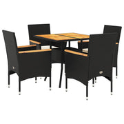 Set Pranzo da Giardino 5 pz | Set Salotto da Giardino con Cuscini Nero Polyrattan Acacia