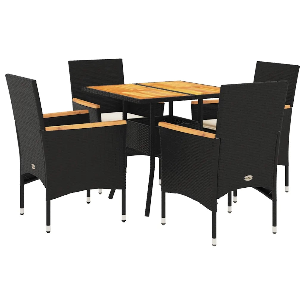 Set Pranzo da Giardino 5 pz | Set Salotto da Giardino con Cuscini Nero Polyrattan Acacia