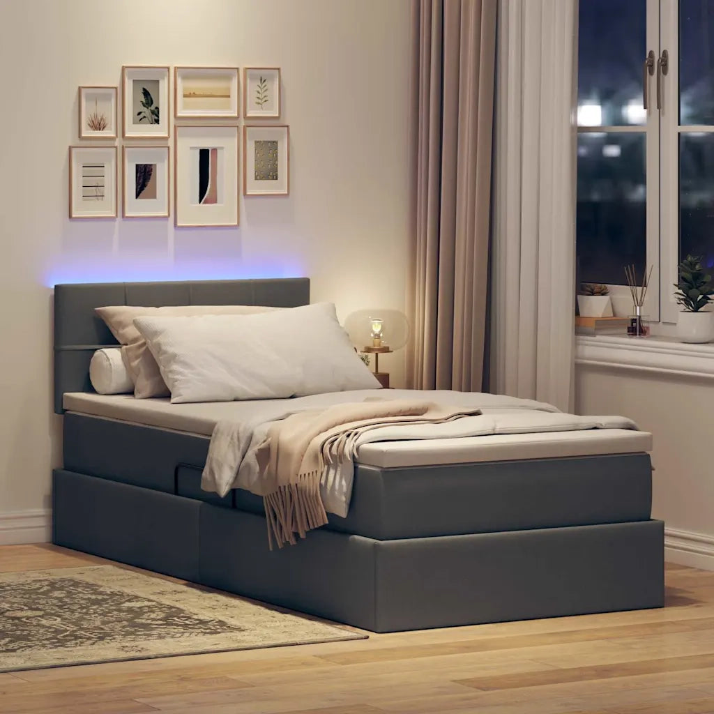 Letto con contenitore e LED Grigio scuro 90 x 200 cm Tessuto 3371119