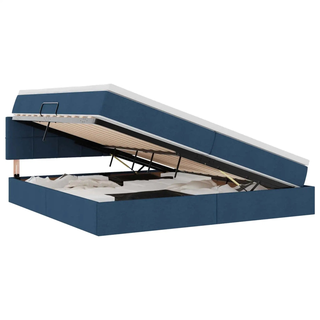 Letto con contenitore e materasso con testiera Blu 200 x 200 cm
