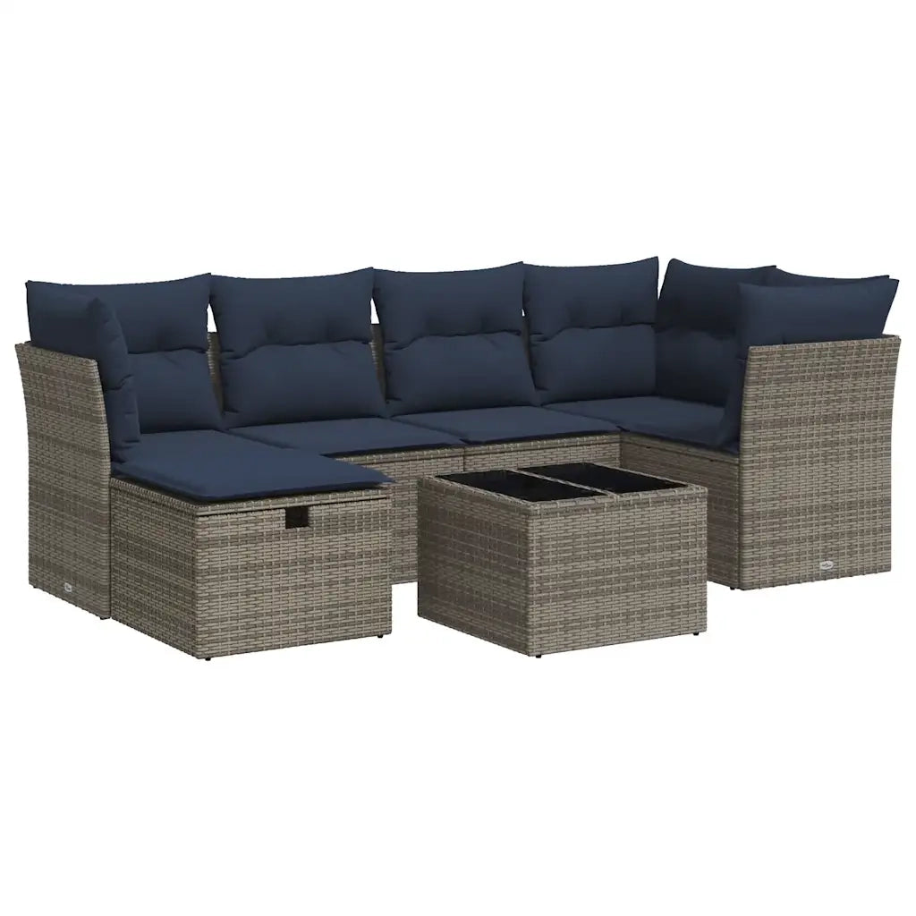 Set Divani da Giardino 7 pz con Cuscini Grigio in Polyrattan 3325297