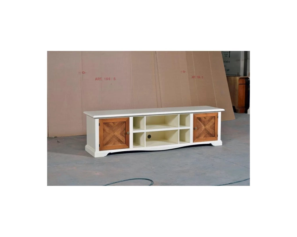 Porta tv classico avorio noce arte povera l.205 p.50 h.58 - Mobili 2G