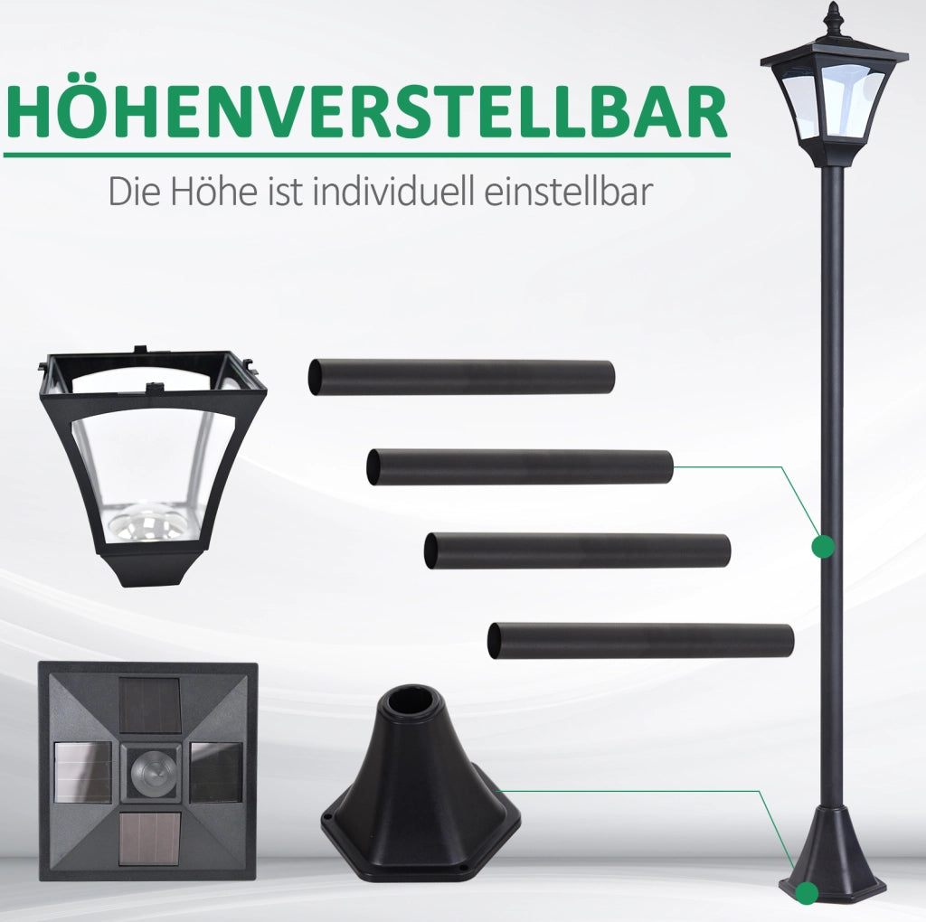Lanterna solare da giardino LED nera 30 lumen 15 x 15 x 120 cm