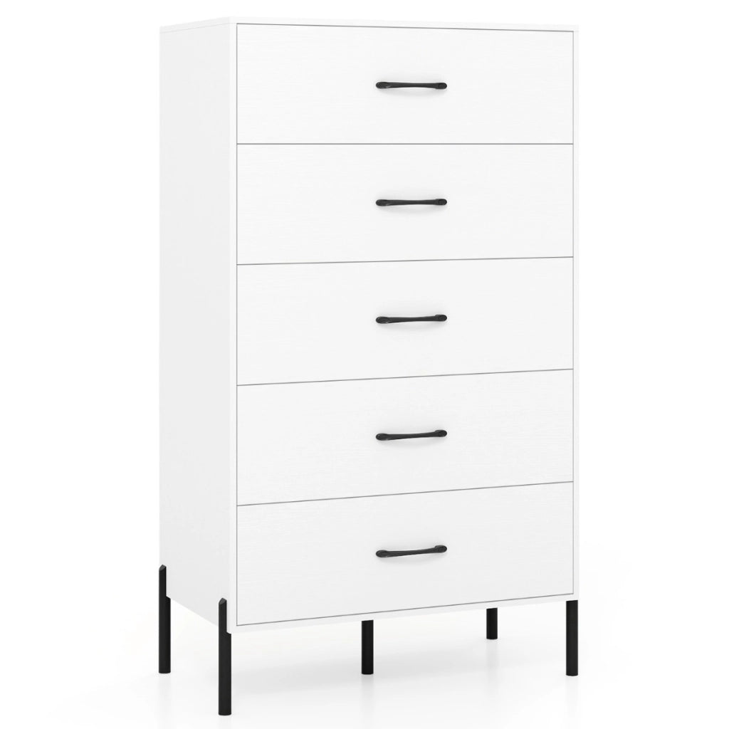 Cassettiera a 5 cassetti com¨° alta moderna gambe maniglie metallo-Armadio 5 cassetti camera da letto soggiorno Bianco