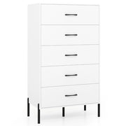 Cassettiera a 5 cassetti com¨° alta moderna gambe maniglie metallo-Armadio 5 cassetti camera da letto soggiorno Bianco