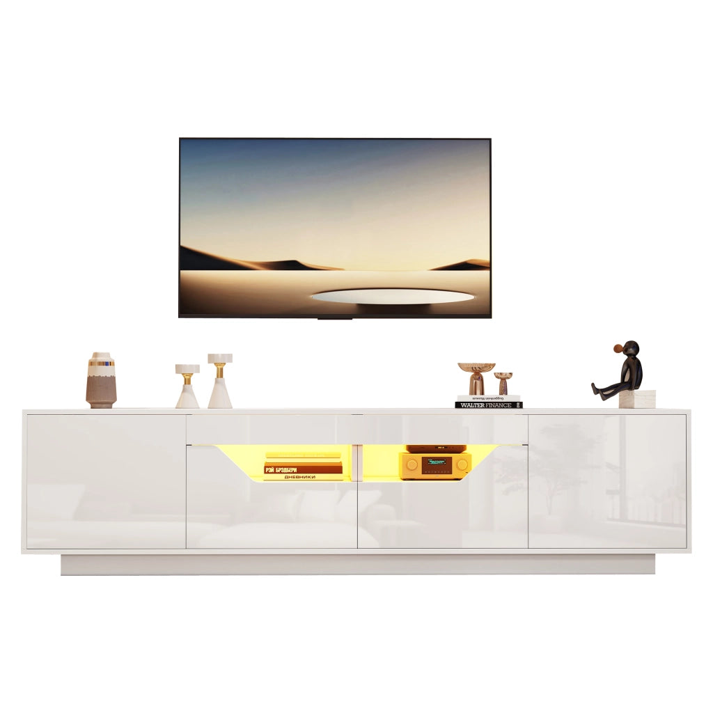 Mobile TV da terra con LED 180x40x45 cm; 2 cassetti e 2 armadietti; bianco