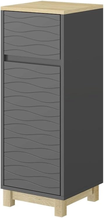 Mobile midi Livia, Antracite, 30 x 80 cm con cassetto, per riporre sopra il WC con area scaffale aperta