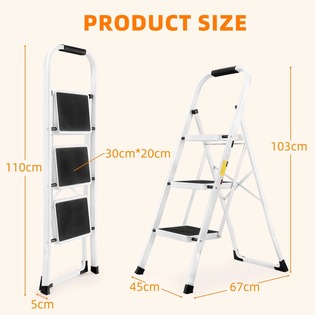 Scaletta Pieghevole 3 Gradini con Maniglioni ¨C MINIMAL ¨C Antiscivolo, 150 kg