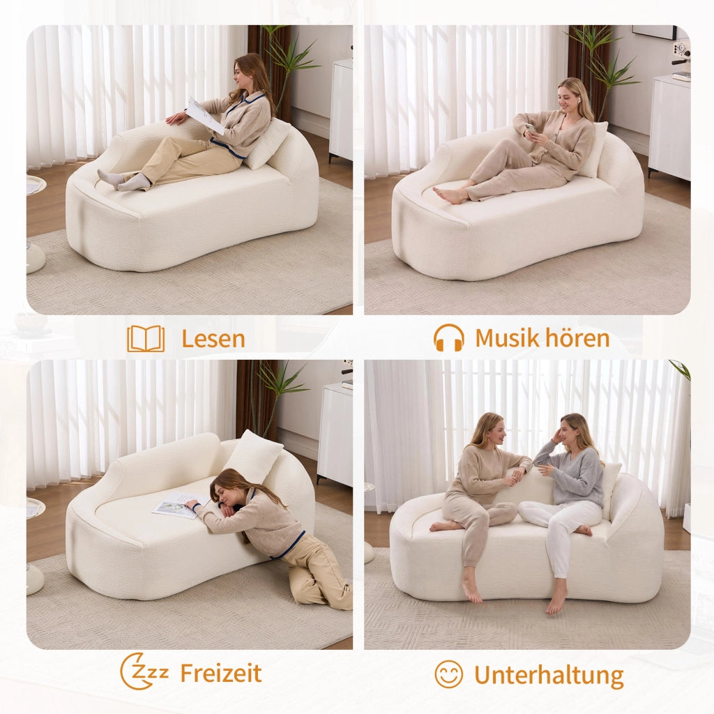 DIVANO Chaise longue curva 2 posti in chenille bianco sporco