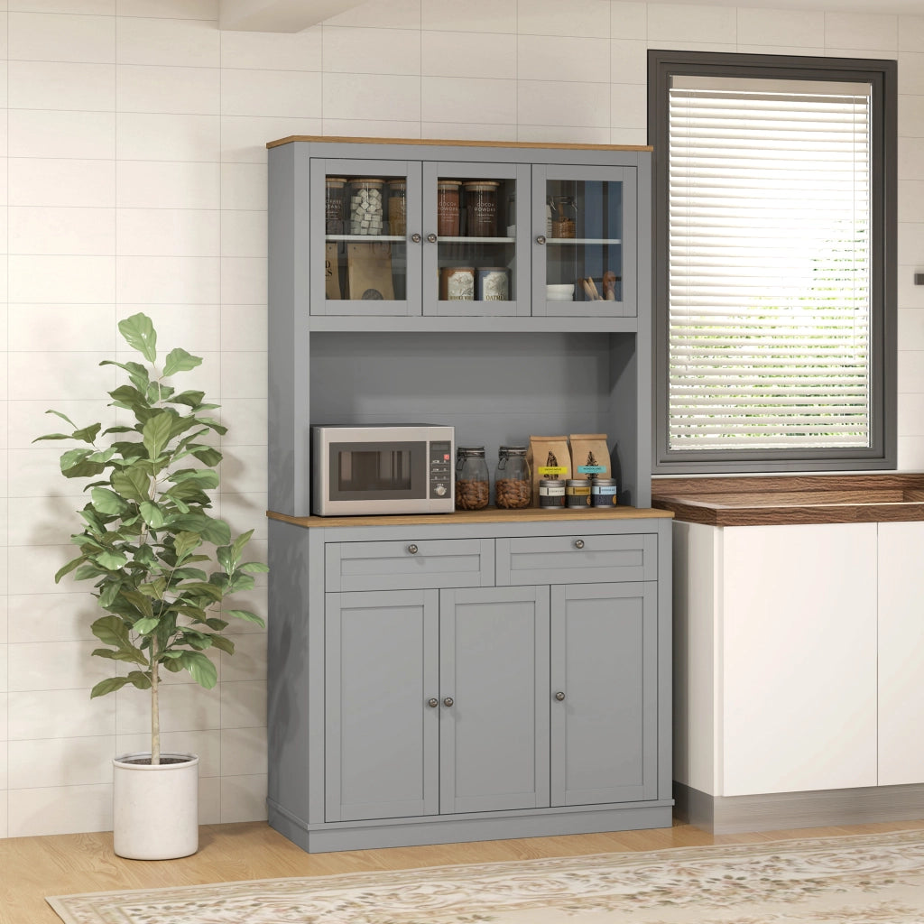 Armadio da Cucina con Ante in Vetro ¨C Zephmum ¨C Grigio 100x40x180 cm