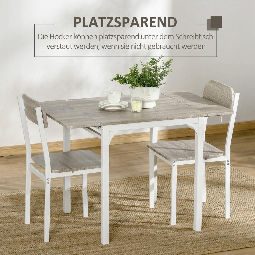 Set da pranzo pieghevole in MDF naturale con 2 sedie