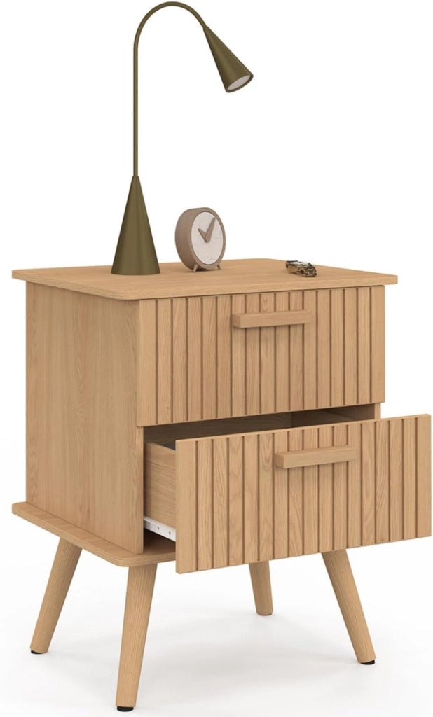IDMarket - Set di 2 comodini a 2 cassetti Juliette in Rovere con doghe in Legno