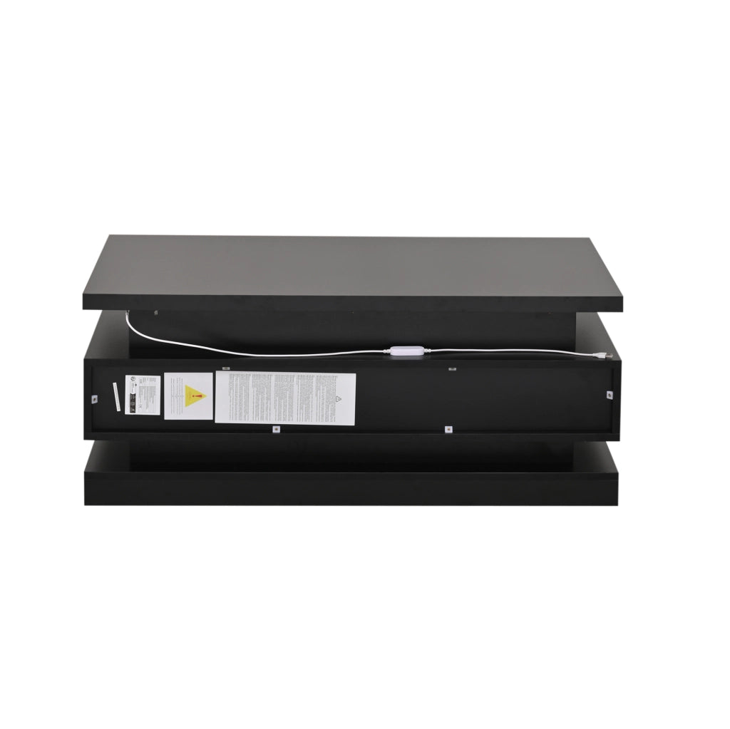 Tavolino da salotto sollevabile 100 x 50 x 40 cm in truciolare nero lucido con LED e 2 cassetti