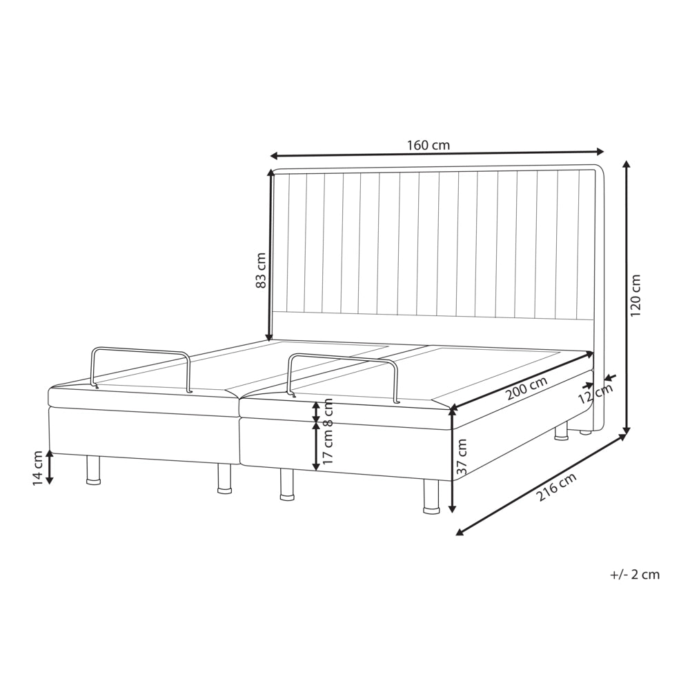 Letto Tessuto Beige chiaro Elettrico Regolabile con Telecomando 160 x 200 cm
