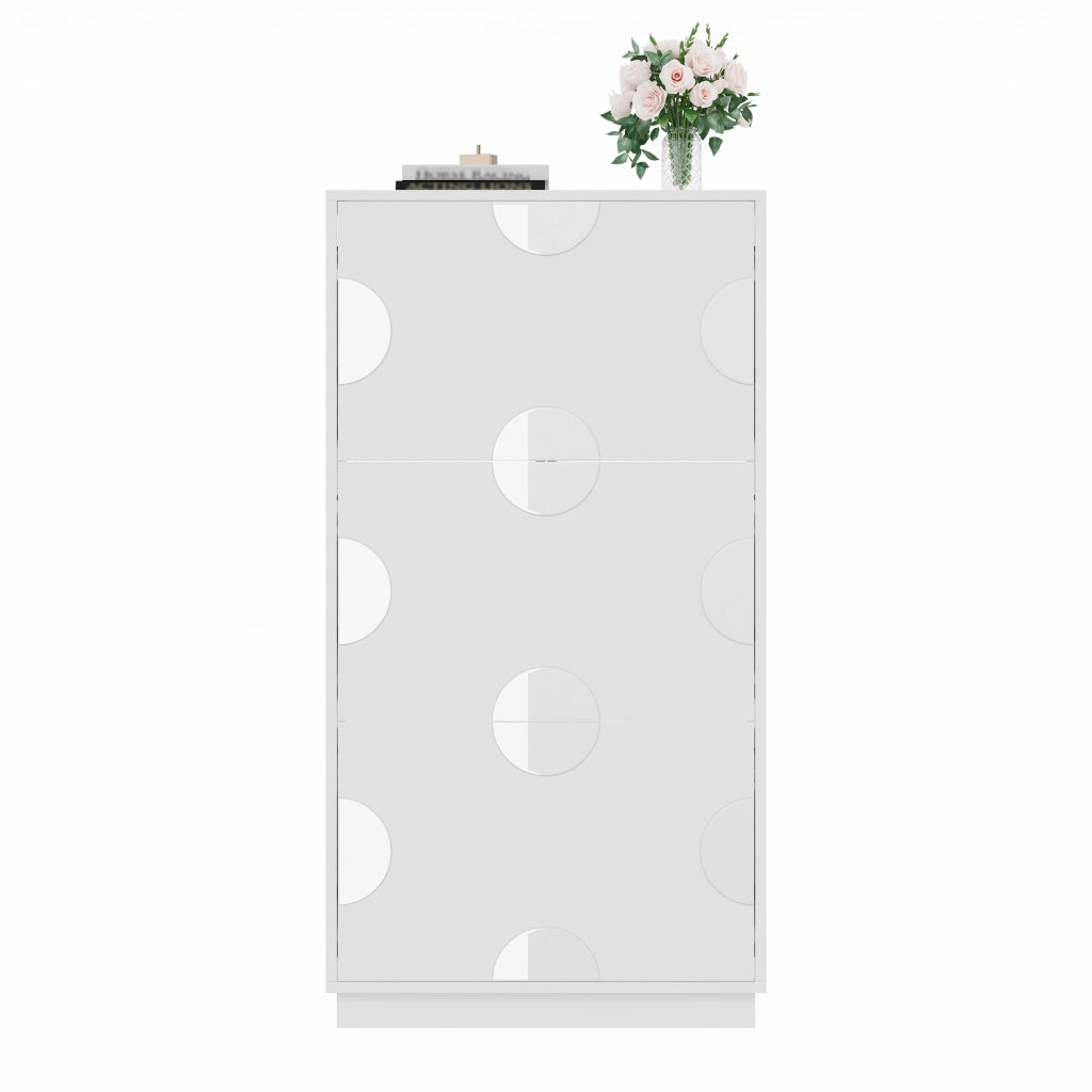 Scarpiera con 3 Ante a Ribalta e Specchio Rotondo; Struttura Verticale Salvaspazio; in MDF; 63×24×120 cm; Bianco