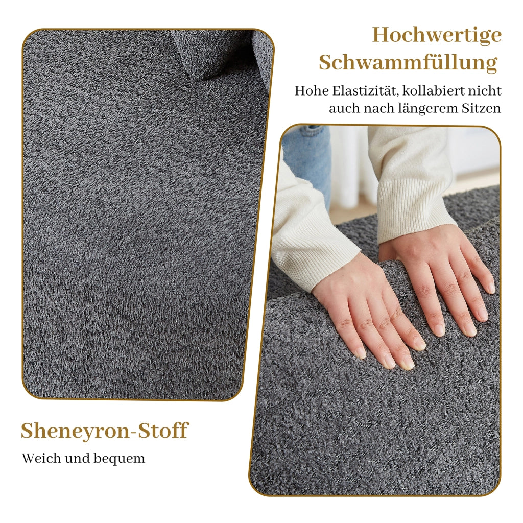 Divano modulare a 2 moduli in chenille senza braccioli con schienale ergonomico e 6 cuscini grigio antracite