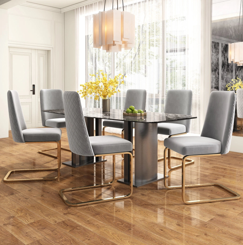 Set 4 sedie da pranzo in velluto grigio con gambe in metallo