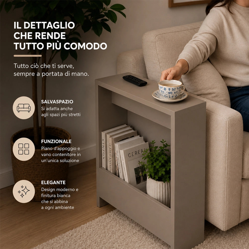 Tavolino Laterale Divano Moka Chiaro Tavolo Salvaspazio Multifunzione 55x20x60cm