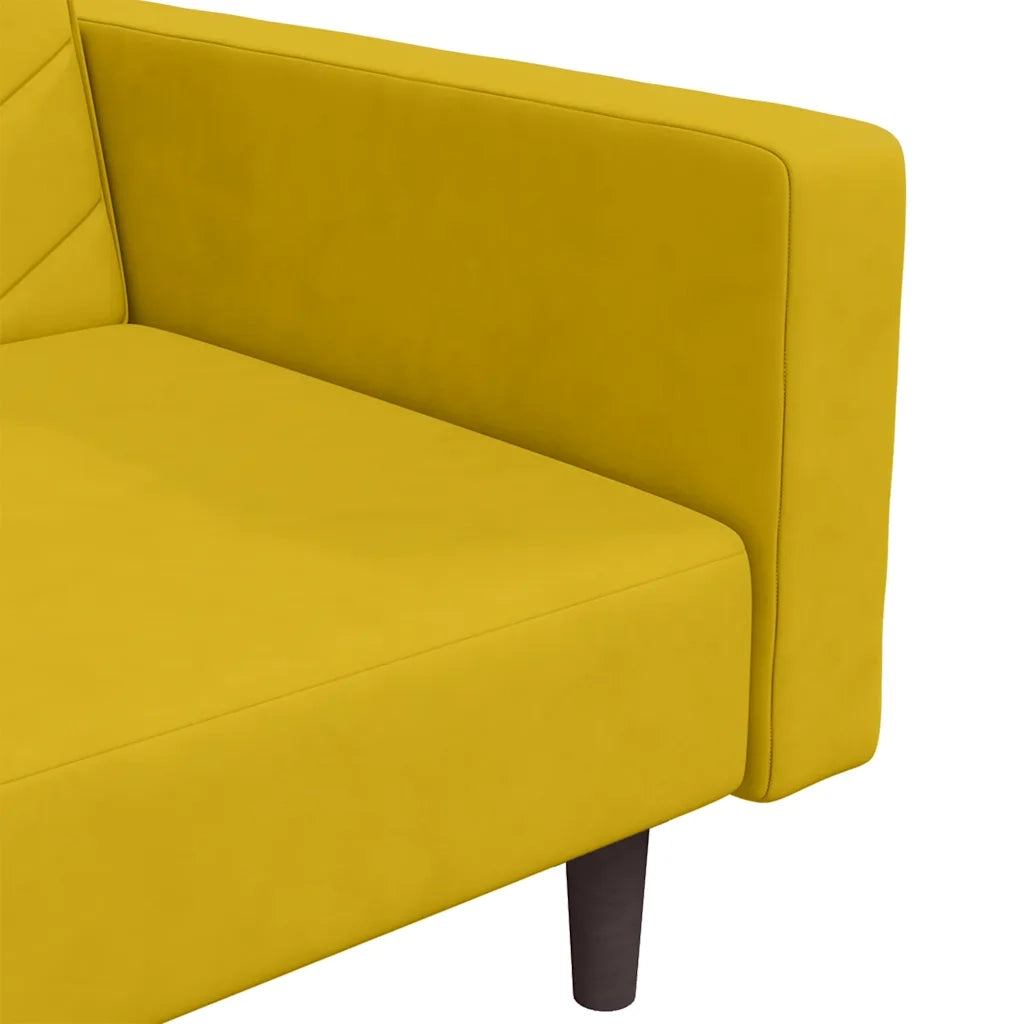 Divano Letto a 2 Posti con 2 Cuscini Giallo in Velluto 375924