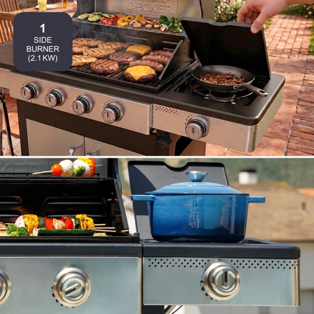 Black + decker bxog16550e barbecue inox a gas gpl con 4 bruciatori + 1 fornello laterale