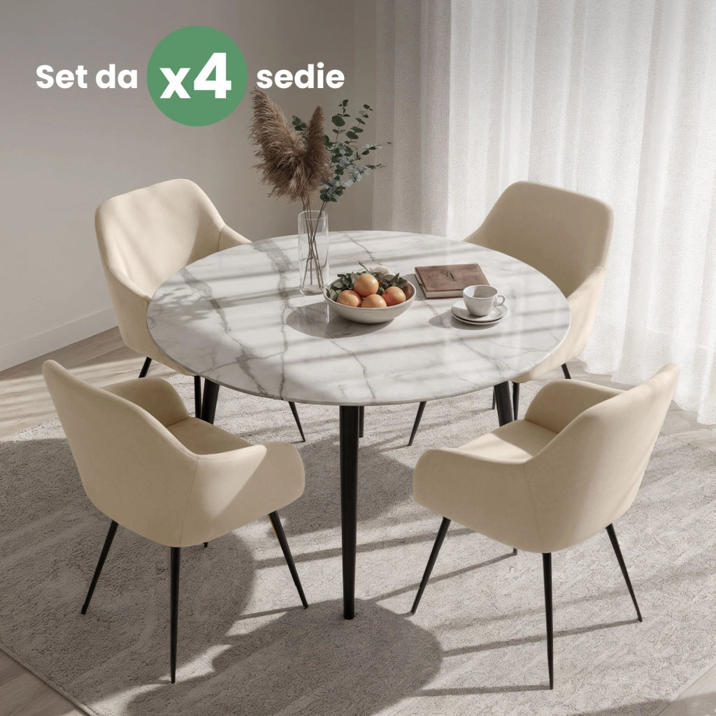 Set di 4 Sedie in velluto liscio ESTELLE Beige gambe nere