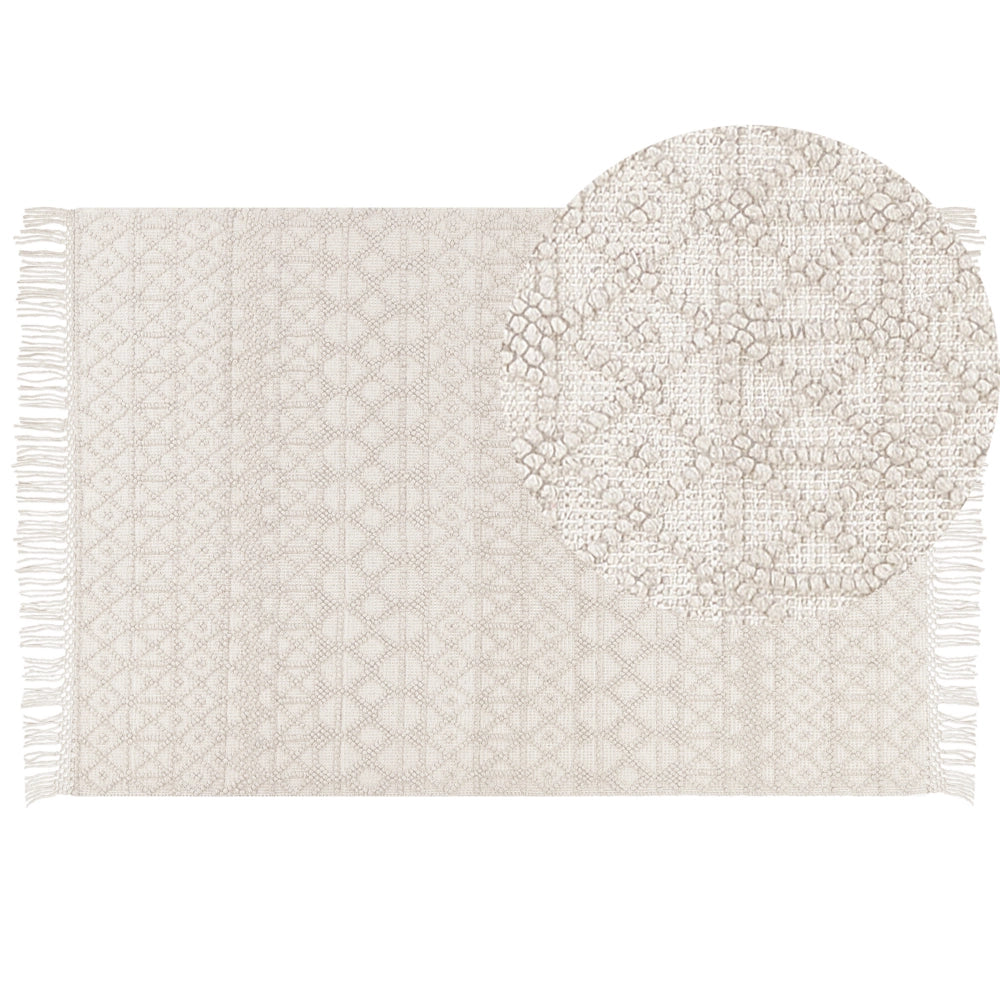 Tappeto in lana poliestere beige chiaro 200 x 300 cm Motivo geometrico Nappe Boho Moderno 
