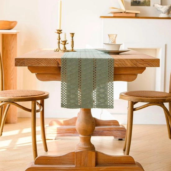 Telaio per tavolo in macramè a rete in cotone e lino, rustico, boho, decorativo, 30 x 180 cm