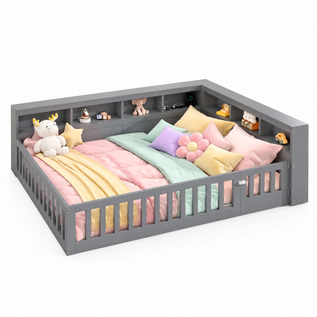 Daybett 140x200 cm con rete a doghe, testiera con presa e USB, vano laterale, grigio
