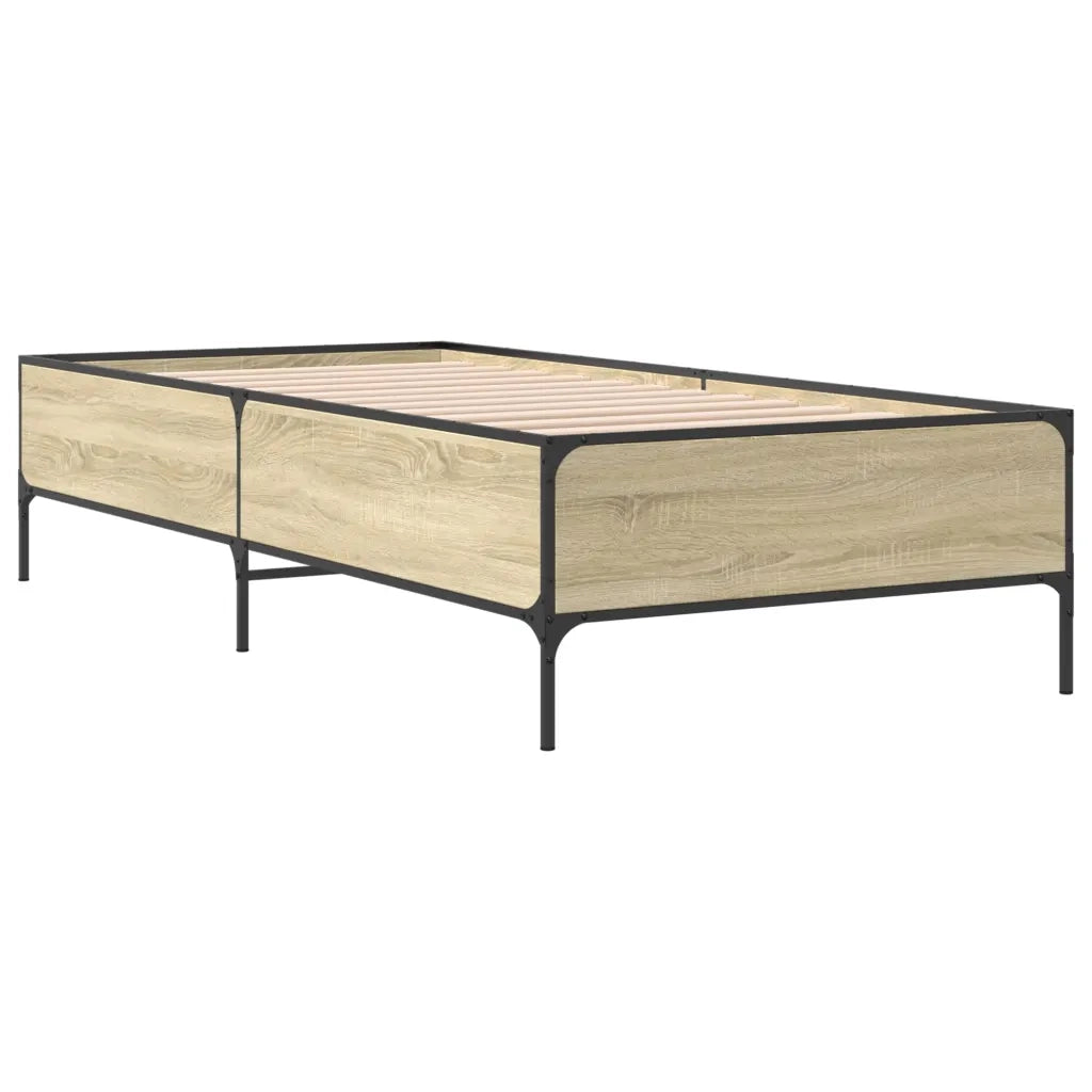 Giroletto-Struttura Letto Rovere Sonoma 90x190cm in Legno Multistrato e Metallo 581604