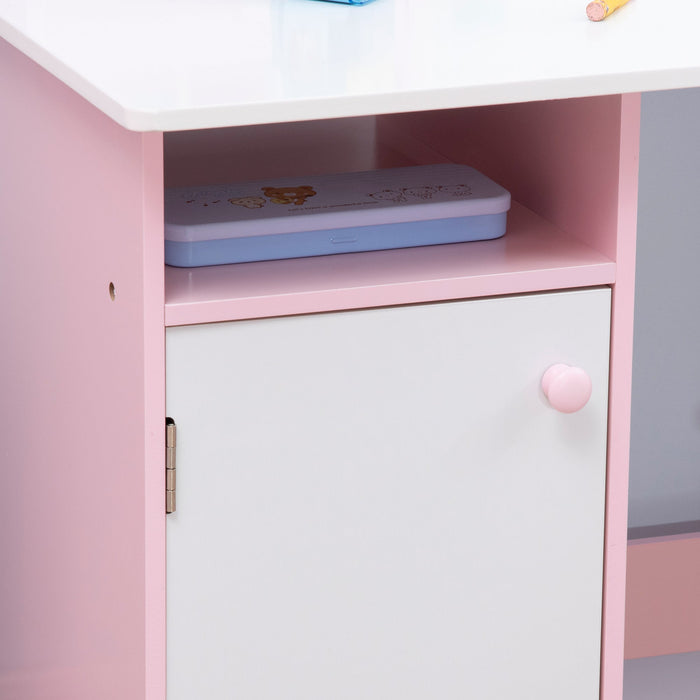 Banco Scuola per Bambini con Sedia in Legno Bianco e Rosa