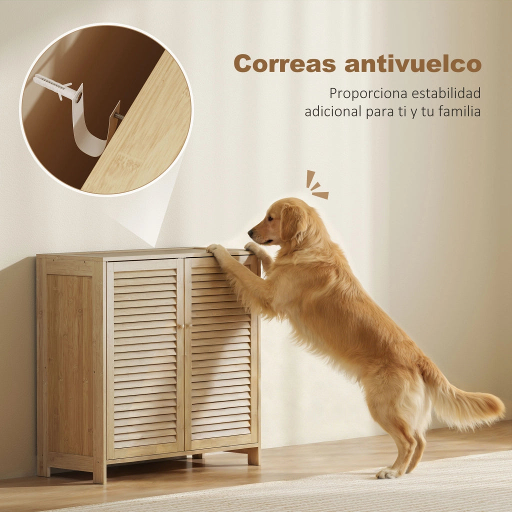 Armadio per Scarpe in Bamb¨´ ¨C Zephmum ¨C Porte a Persiana, Capacit¨¤ 14 Pares, Natural