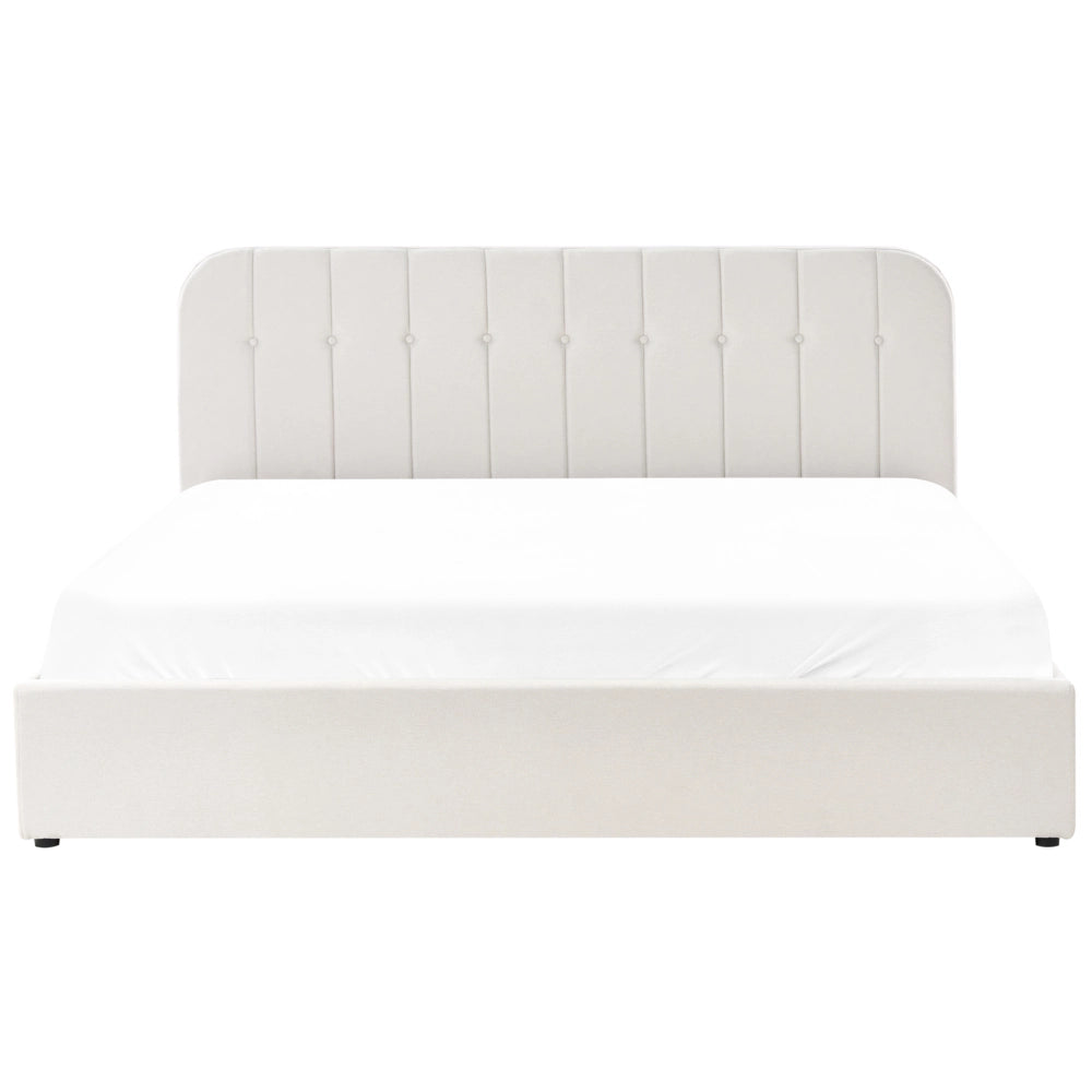 Letto matrimoniale ottomano 180 x 200 cm in tessuto Base letto a doghe Testiera trapuntata bianco sporco