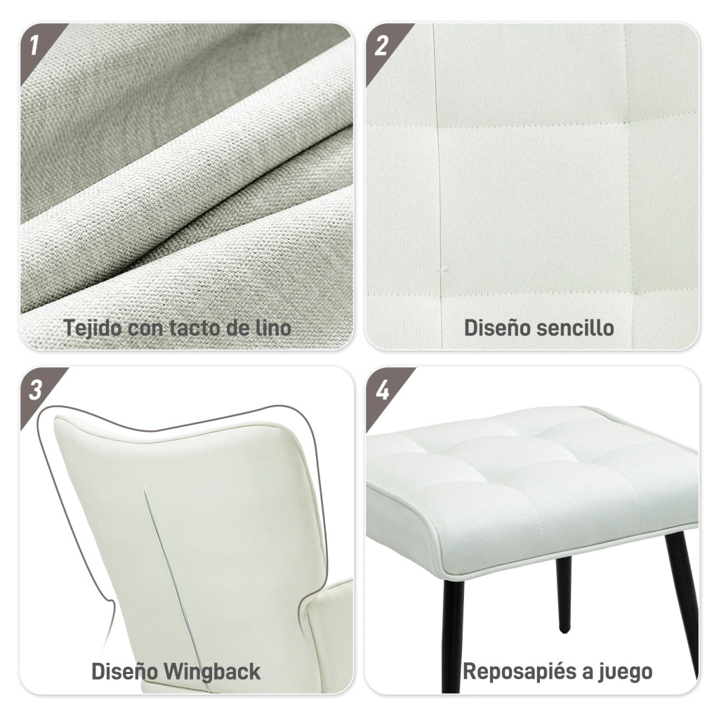 Poltrona a Dondolo con Poggiapiedi ¨C Xylo ¨C Cuscino Imbottito e Braccioli, Carico 130 kg, Crema