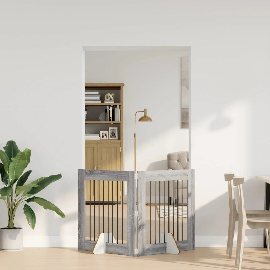 Cancello per cani con supporti 2 pz Grigio Sonoma 80 x 80 cm CFW9882056
