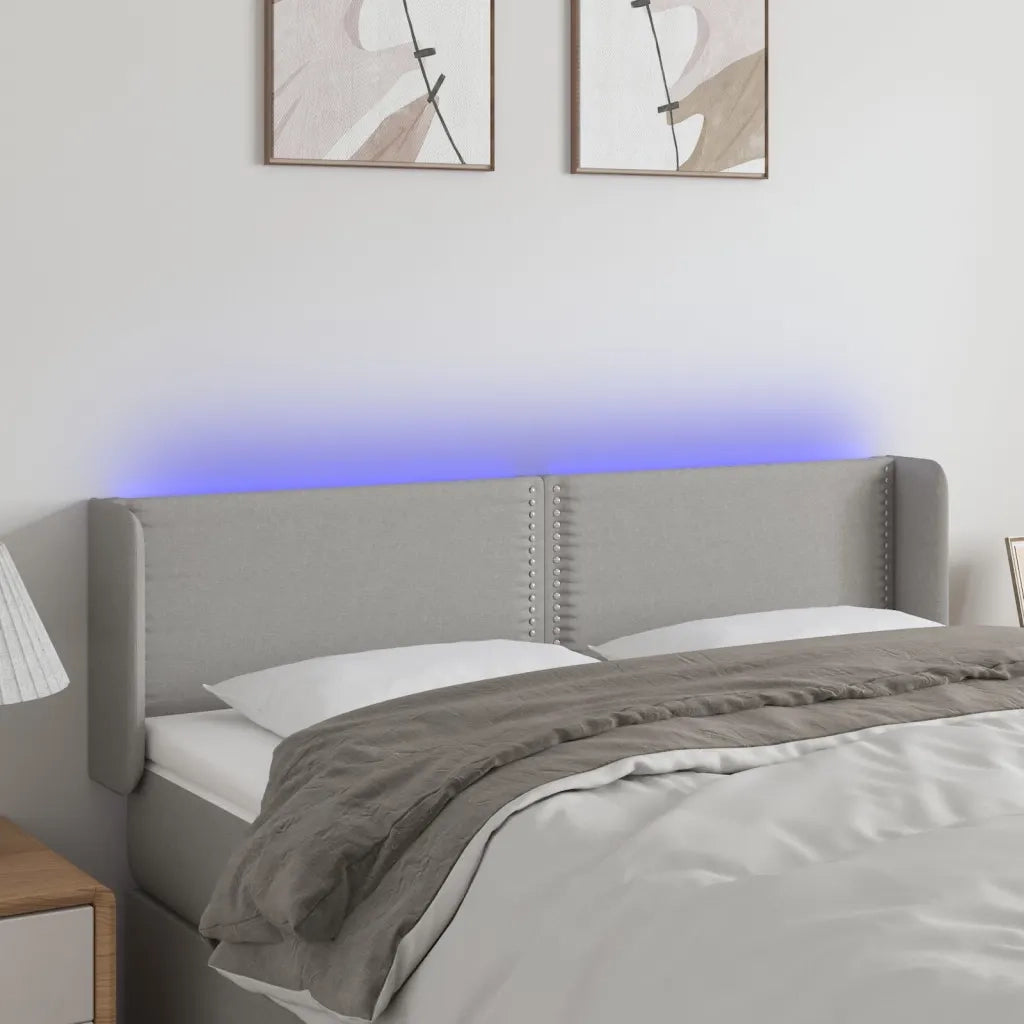 Testiera-Testata Decorativa Grigio Chiaro a LED 147x16x78/88 cm in Tessuto 451619