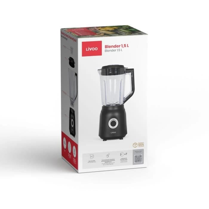 Frullatore - LIVOO - 1,5 L - 600 W - 22.000 giri/min - 2 velocità - Nero
