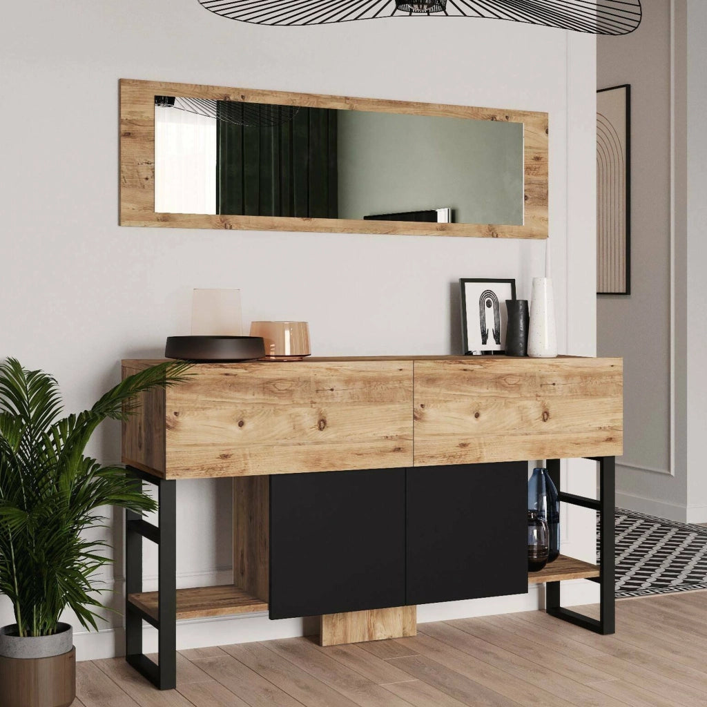 Alleghe, Consolle Specchio Incluso, 139x43x84h cm Marrone Quercia