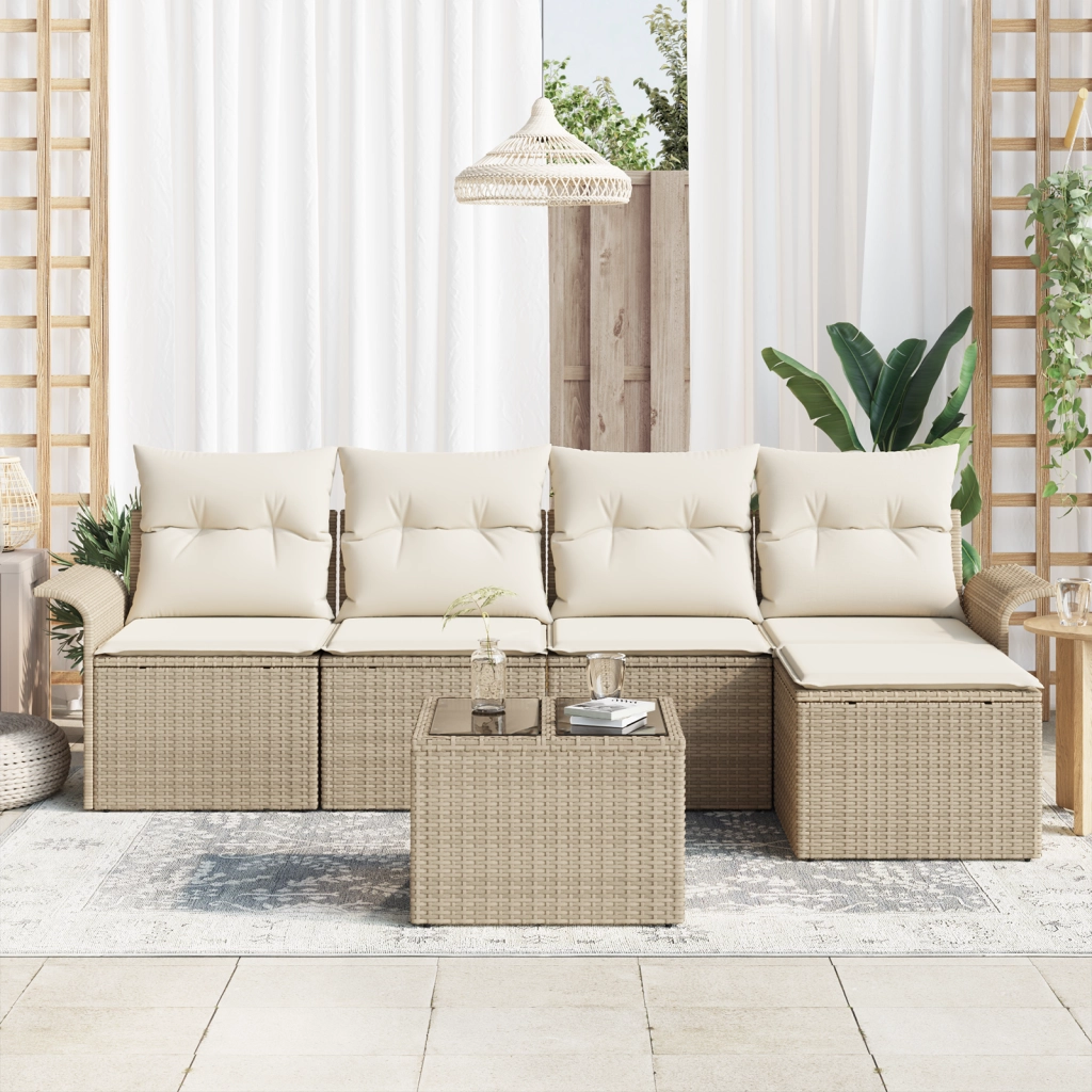 Set di Divani da Giardino da 6 Pezzi con Cuscini - Polyrattan Marrone