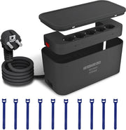Scatola di Presa con Cassaforte per Cavi - Scatola di Presa Multipla con Cassaforte per Cavi e 3 USB - Nascondi Scatole di Presa e Cavi Elettrici - Pannello di Alimentazione con Interruttore - 2M - Nero - 29,5 * 14 * 14CM