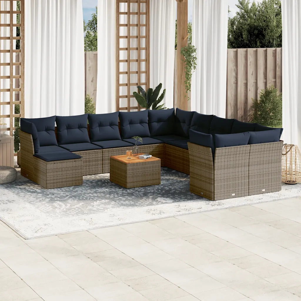 Set Divani da Giardino 12 pz con Cuscini Grigio in Polyrattan 3256313