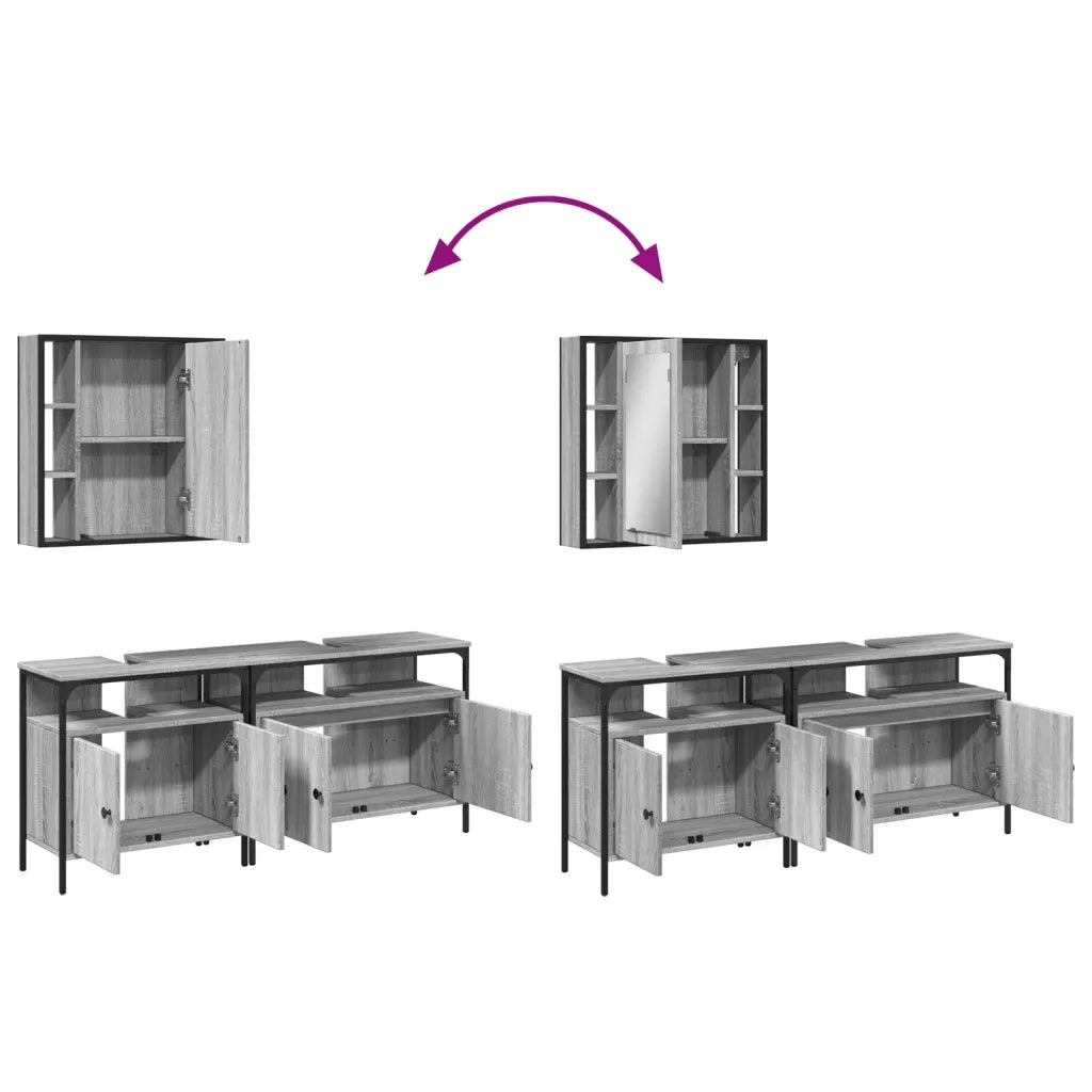 Set Mobili da Bagno 3 pz Grigio Sonoma in Legno Multistrato