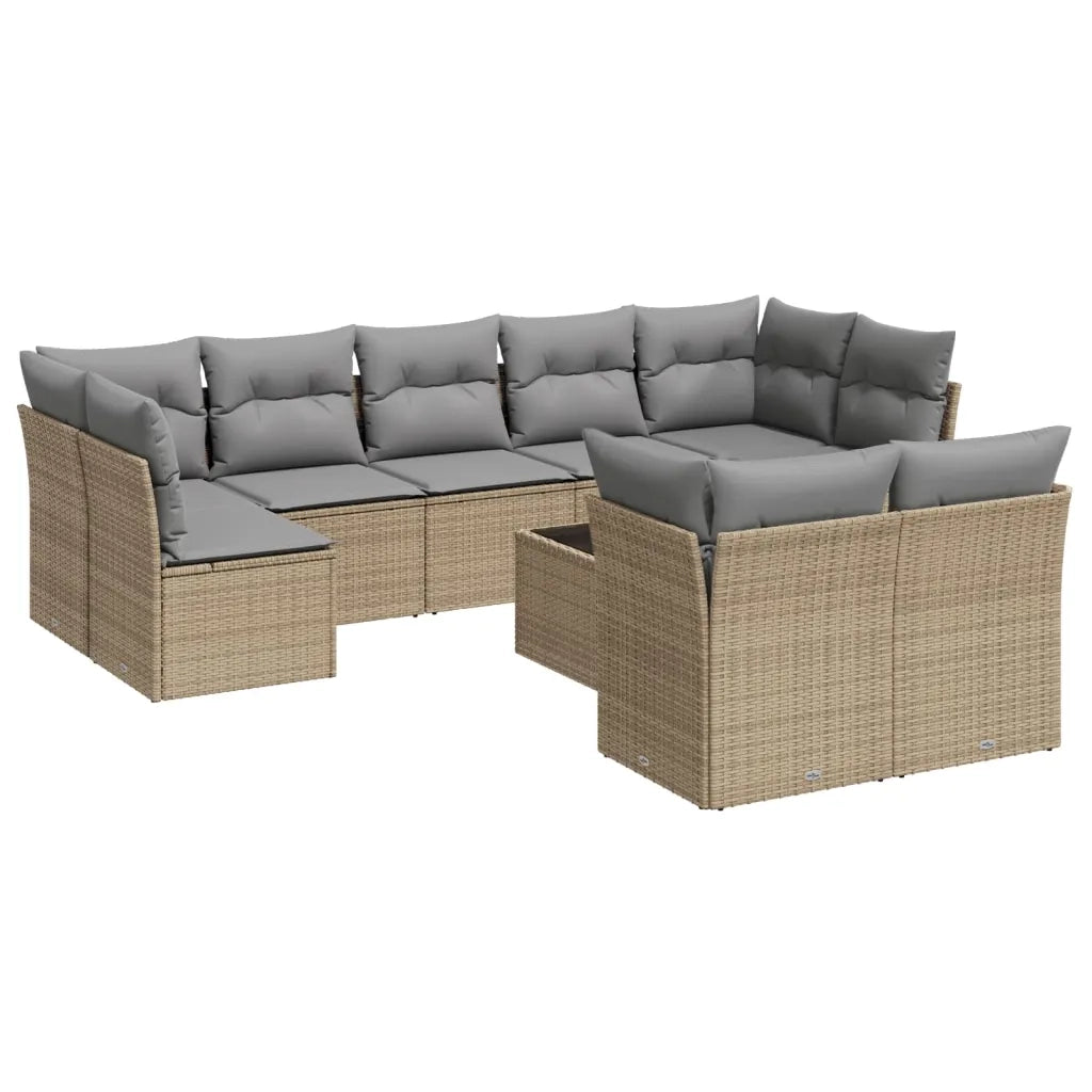 Set Divano da Giardino 10 pz con Cuscini Beige in Polyrattan 3218159