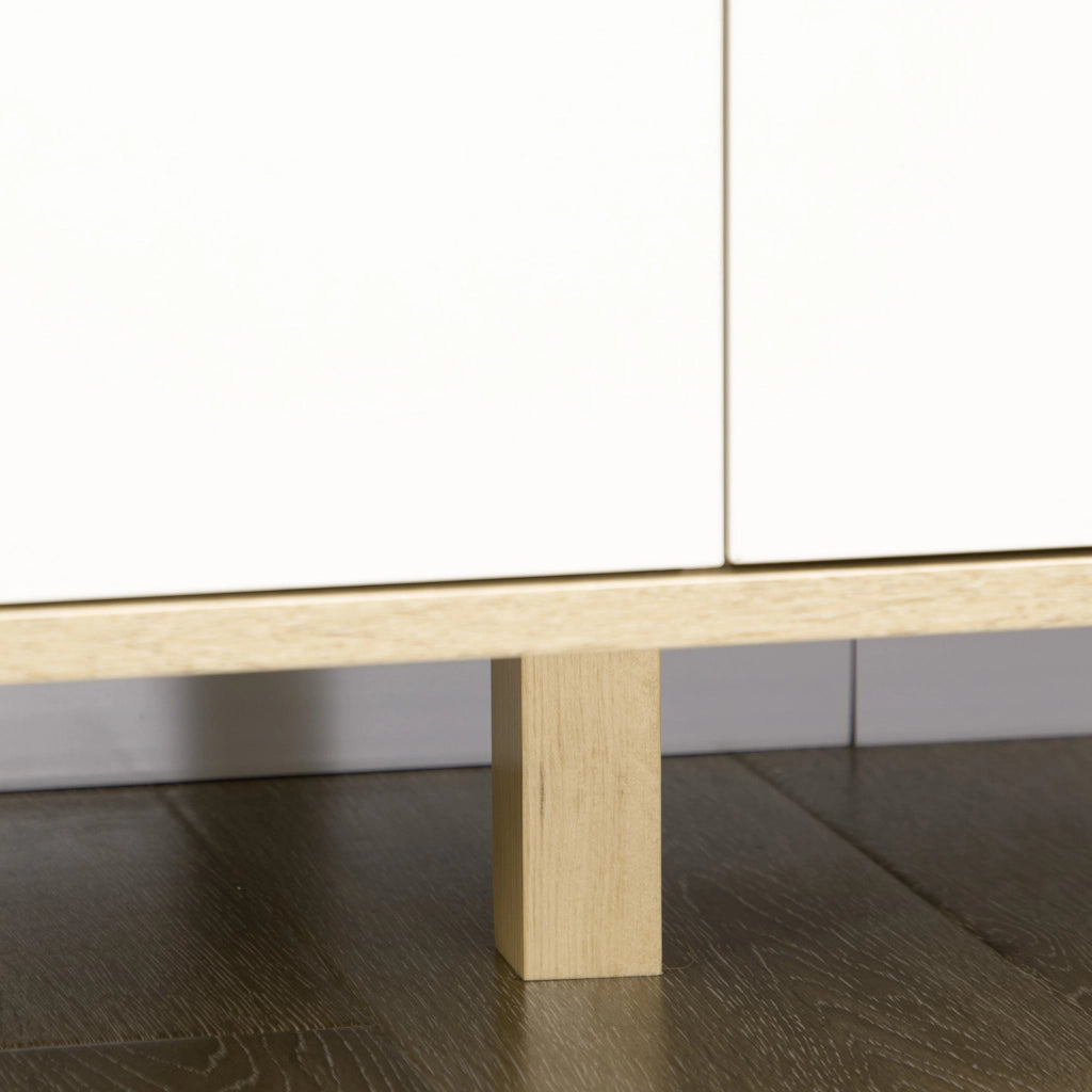 Cassettiera 6 Cassetti 120x40x76 cm con Maniglie Intagliate in Legno Bianco e Rovere