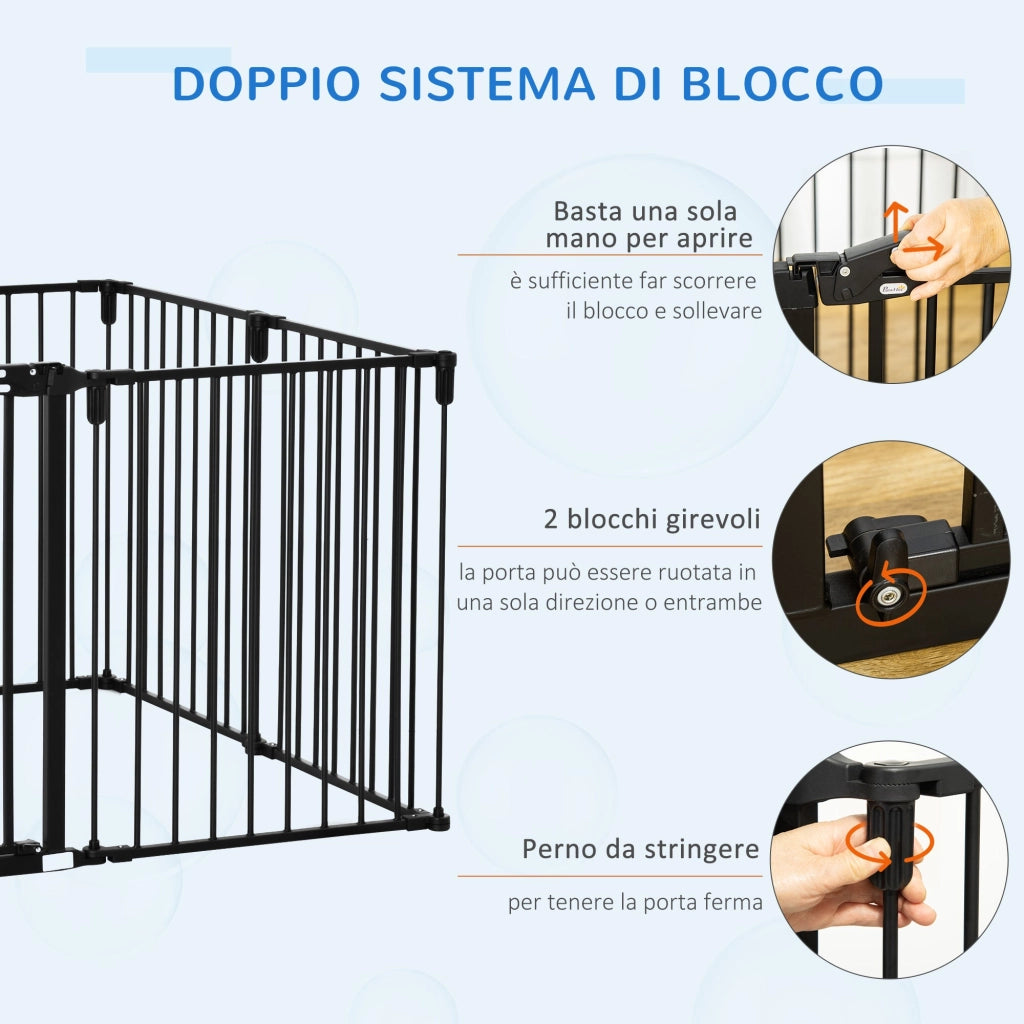 Recinto per Cani Gatti Pieghevole 482,5x2x76 cm 8 Sezioni in Acciaio Nero